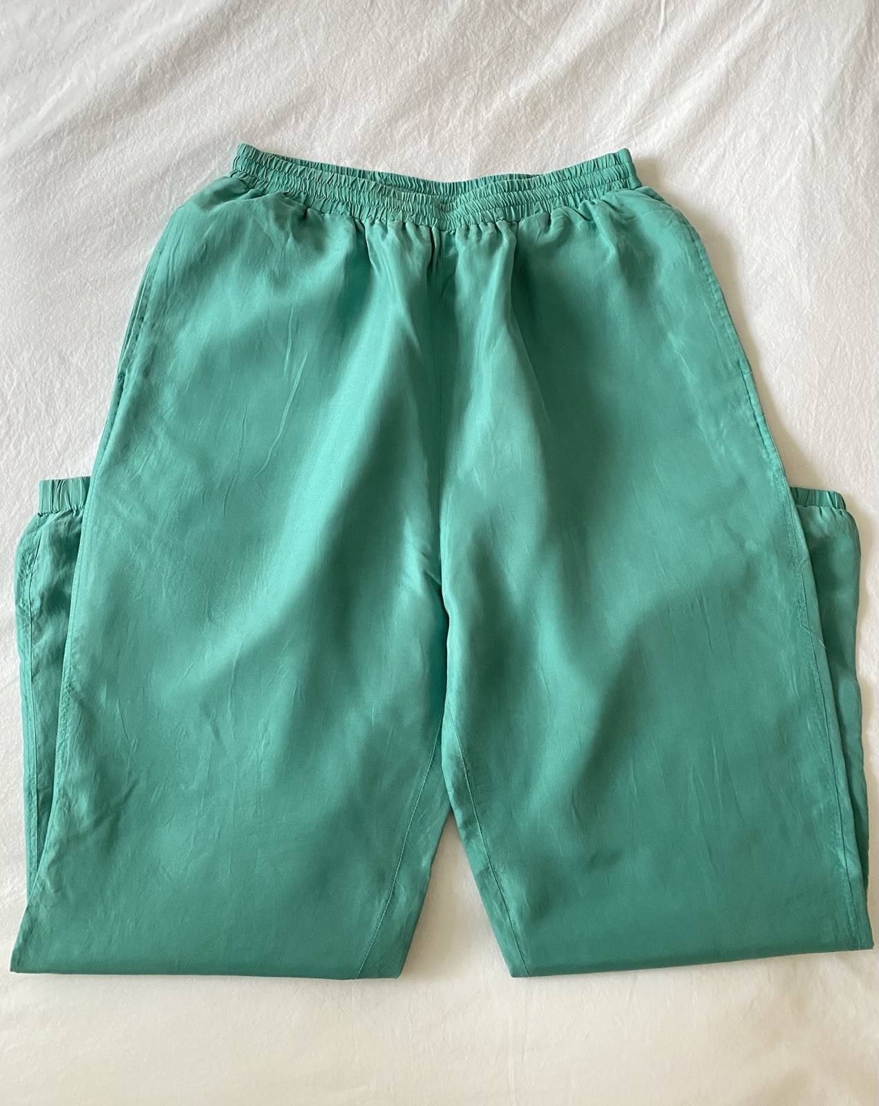 Vintage Silk Turquoise Green Windbreaker Pants from Goodbye Folk CDMX