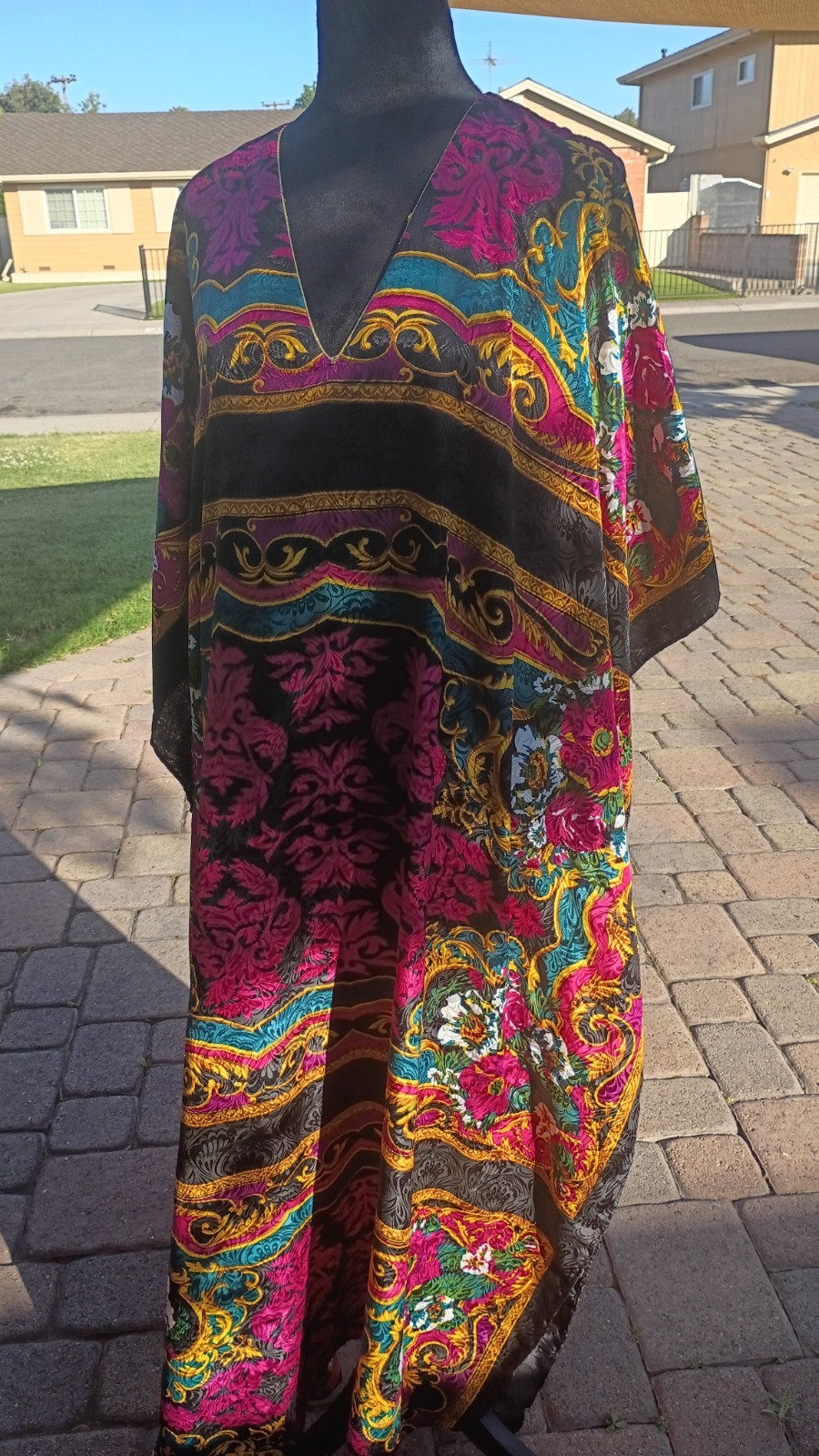 Vintage 70s–80s Boho Floral Baroque Print Caftan Kaftan Dress • XL–OSFM •…