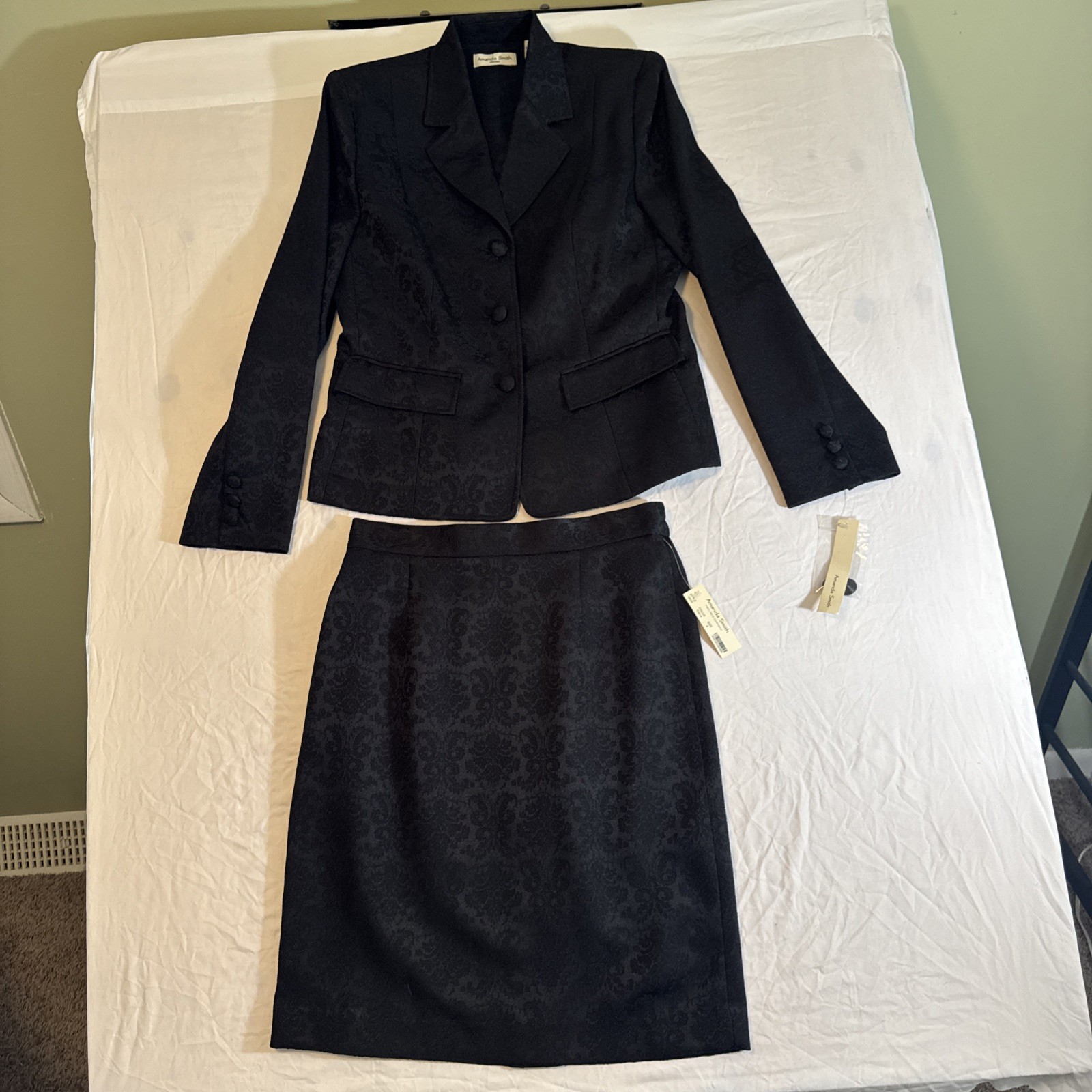 Vintage Amanda Smith Blazer And Skirt Set Black Women’s Size 8 NEW Gorgeous Rare