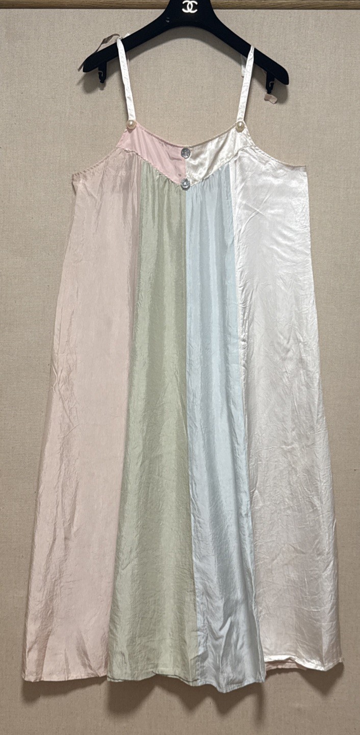 *Vintage Whittall & Shon Dress Size L Color Block Pink Green Beige