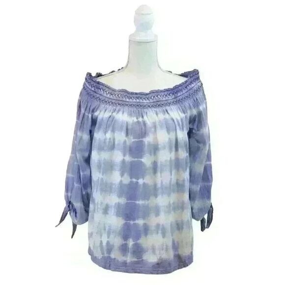 Vintage America Blue Off the Shoulder Tie Dye Blouse Size Large
