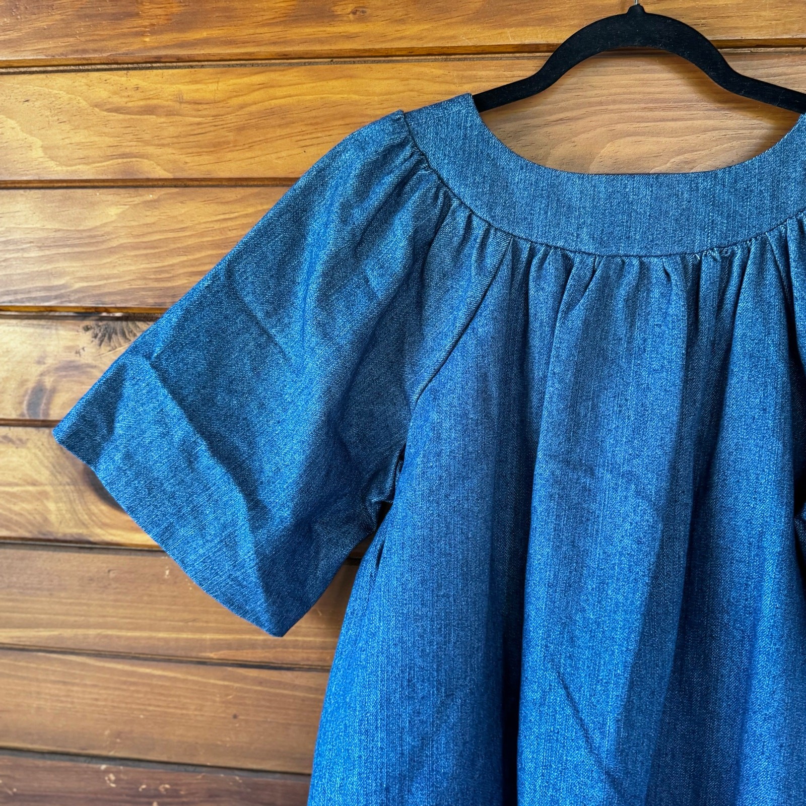 VTG Handmade Cotton Denim Caftan Smock Mumu House Dress Size Small