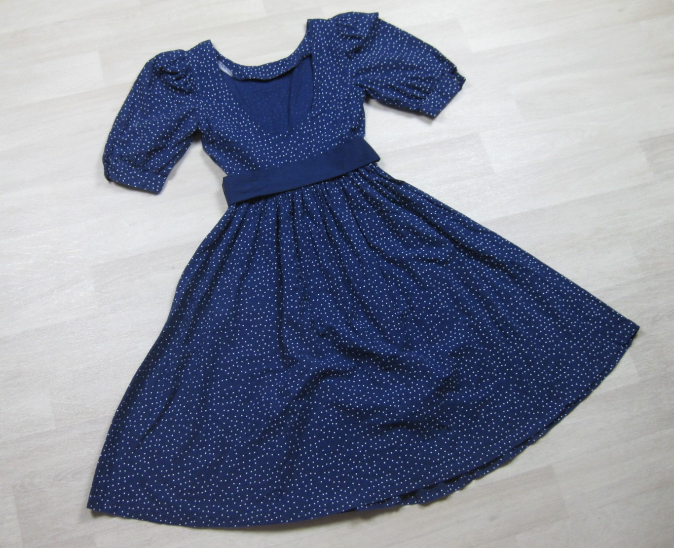 Vintage 80s does 50s Benson & Smith Midi Dress (S) Polka Dot Housewife Low Back