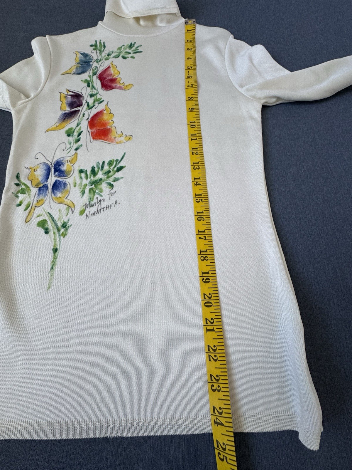 Vintage 70s Knit Turtleneck Hand Painted Butterflies by Marilyn for Ninotchka