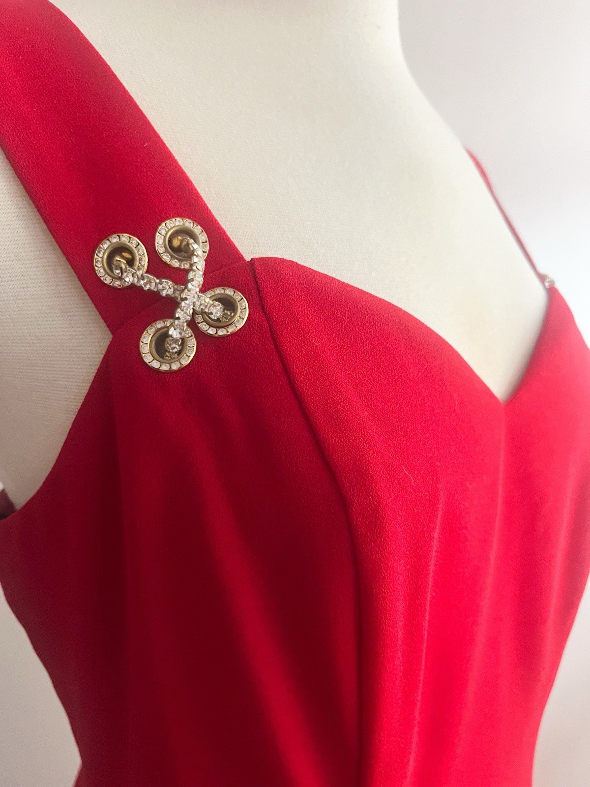 90s Vintage Red Cocktail Dress with Rhinestone detail sweetheart neck