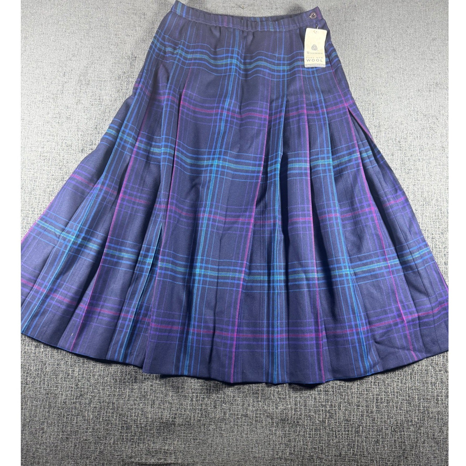 Pendleton Vintage Wool Plaid Pleated Midi Skirt Navy Purple Green Size 12 NWT