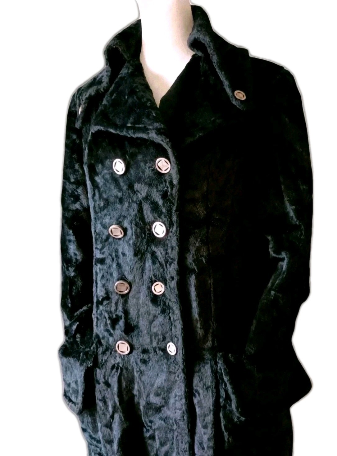 VTG 70s Fit To Flare Short Double Breasted Faux Fur Coat w/ Button Down Collar S