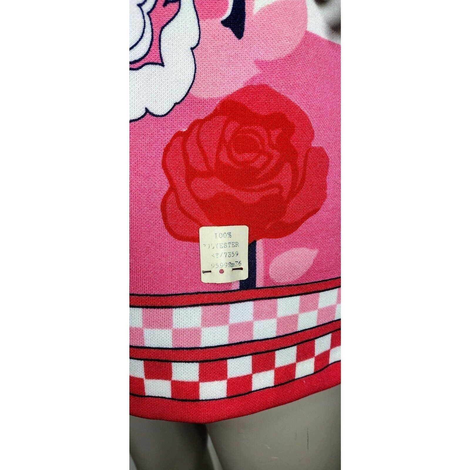Vintage 60s 70s Donovan Galvani Floral Checks MOD Top Dress Deadstock NOS