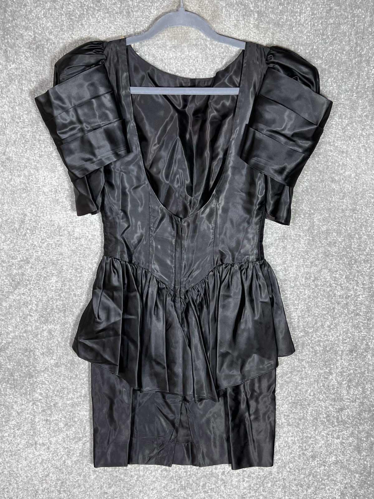 VTG 80s Dance Allure Party Dress Womens Juniors Size 7/8 Black Deep Plunge Back
