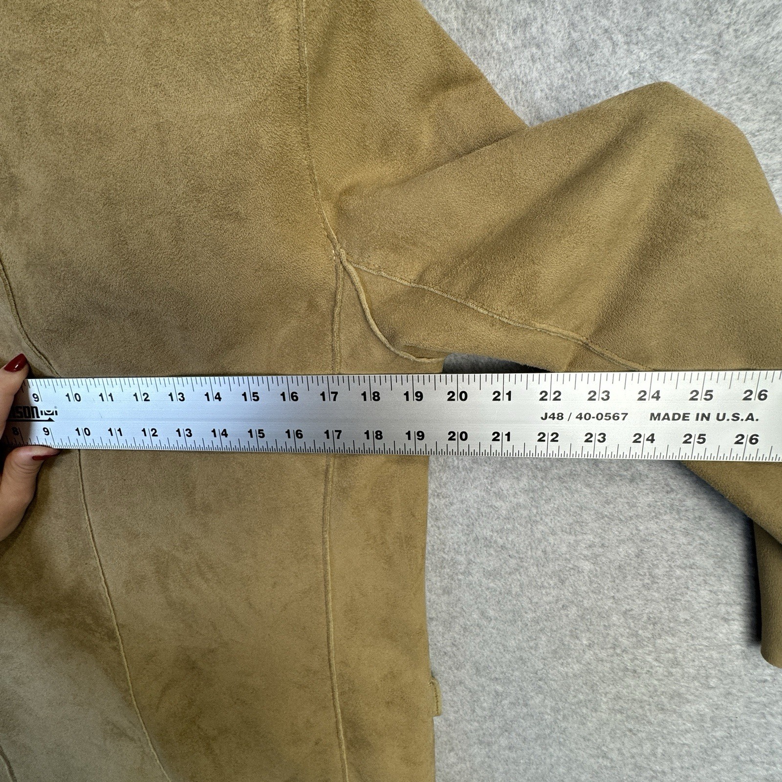 VTG Harve Benard Faux Suede Long Jacket Tan Brown Size 4 Western Open Front
