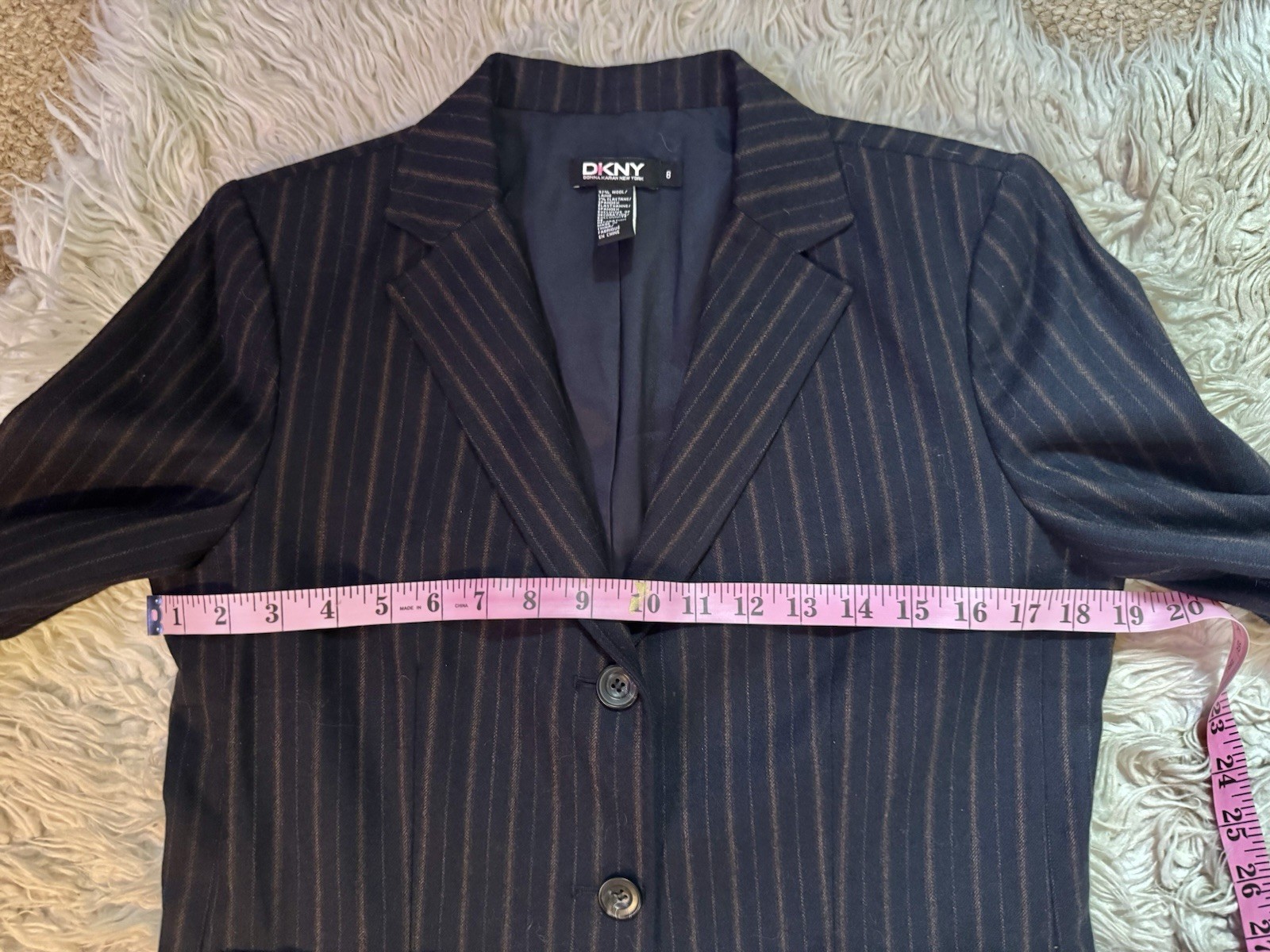 Vtg DKNY Donna Karan Navy Striped Beaded Blazer Jacket 8 S M 80s 90s Pockets