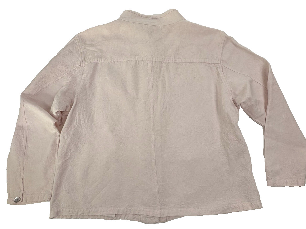 VTG Chico’s Design Linen Blend Jacket Pastel Pink Embossed Mandarin Collar L 3