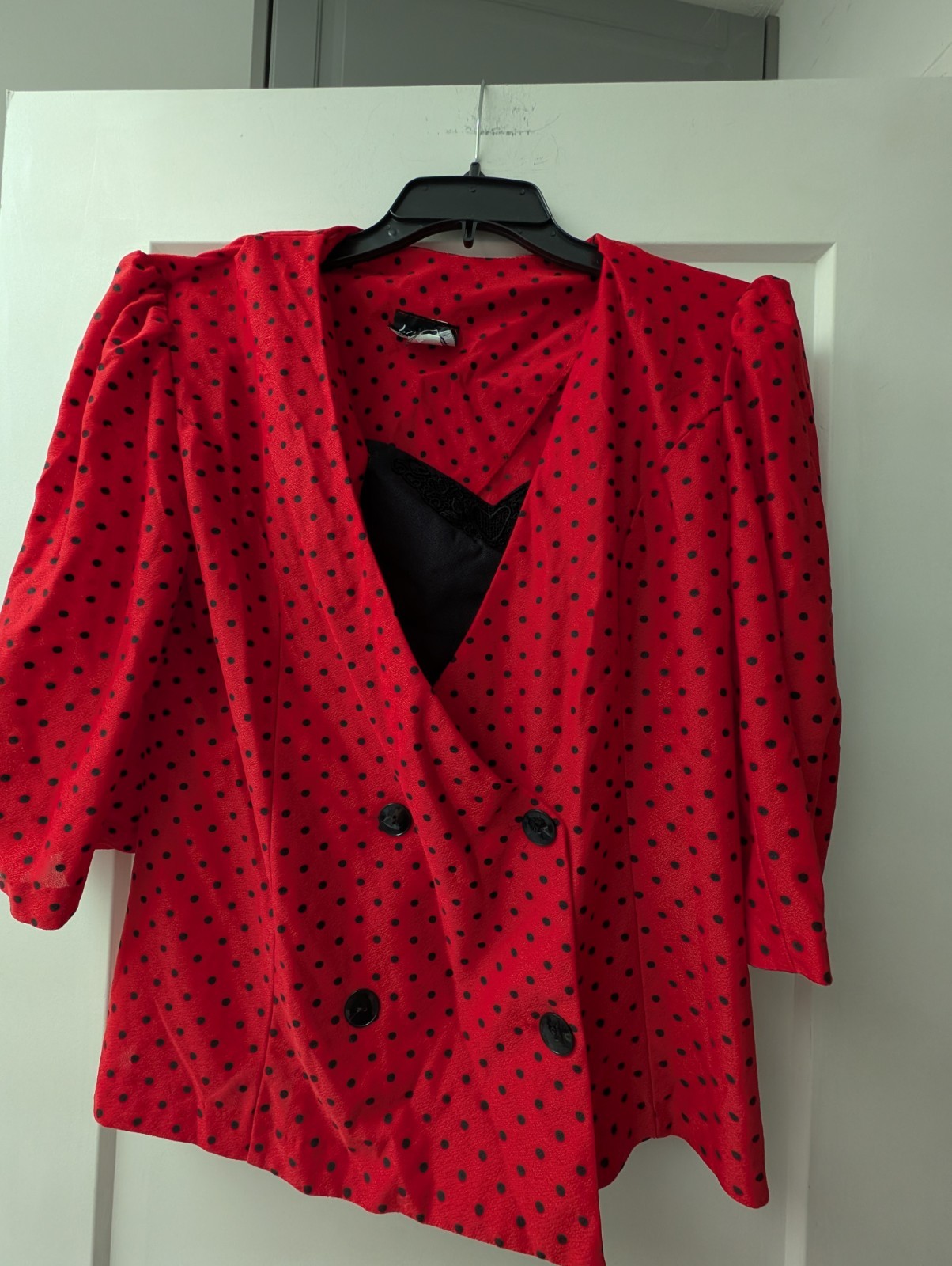 Vintage Whirlaway Frocks Top Red Black Polka Dot Shoulder Pads 12 Medium Large