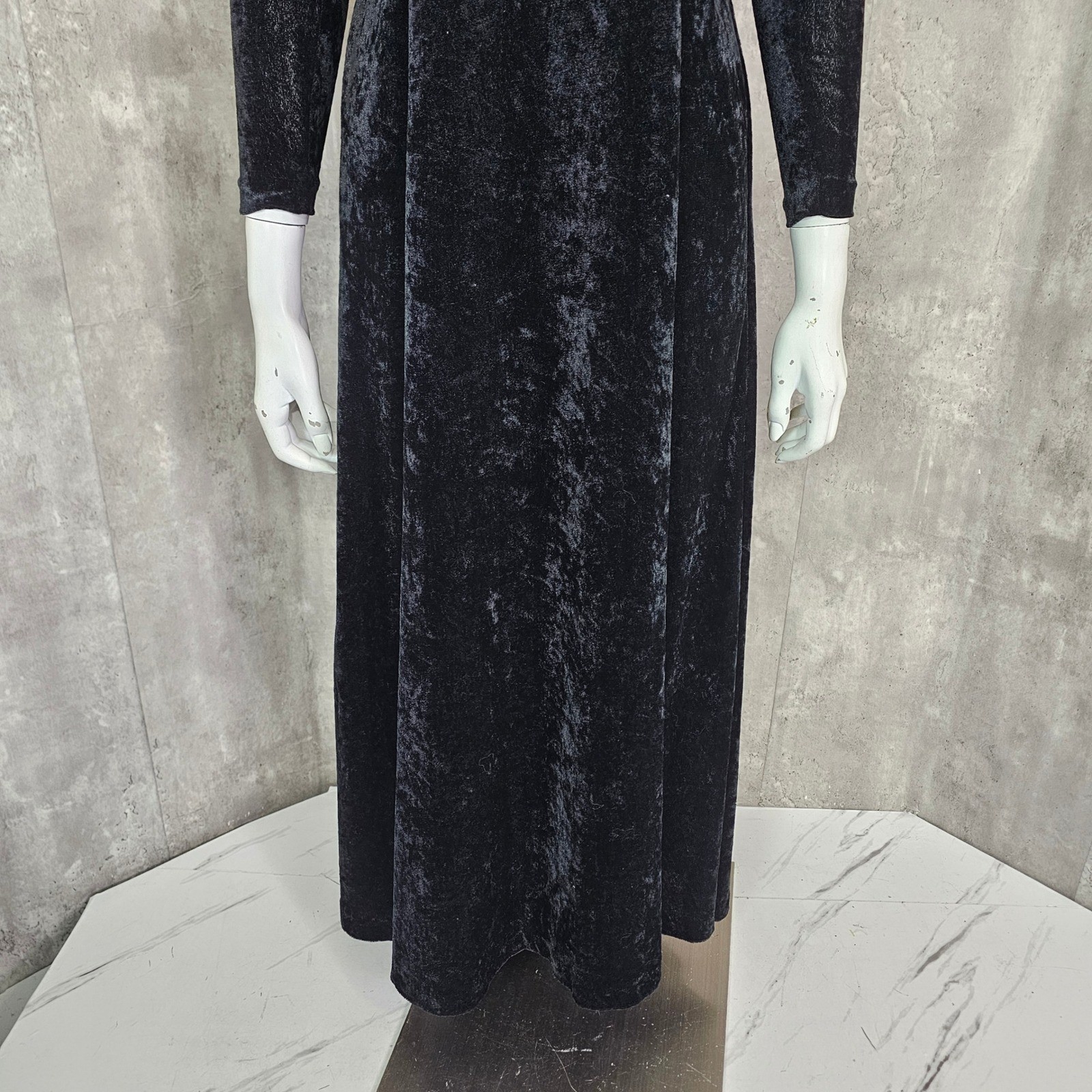 Vintage 90s Black Crushed Velvet Maxi Dress Goth Grunge Whimsygoth Size S