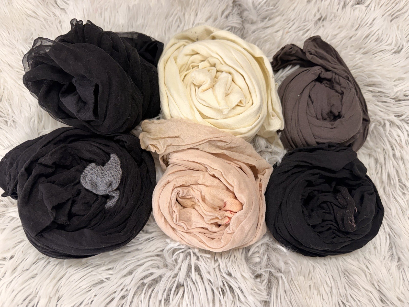 LOT PANTYHOSE Vgt 6 Pair Pinkish Nude Flesh Brown Black Hosiery Craft Wear Used