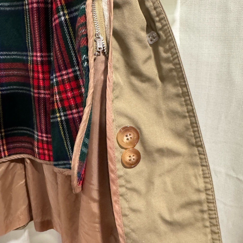 Vintage Khaki Trench Coat with Removable Plaid Liner Tan Belted Overcoat Size 8