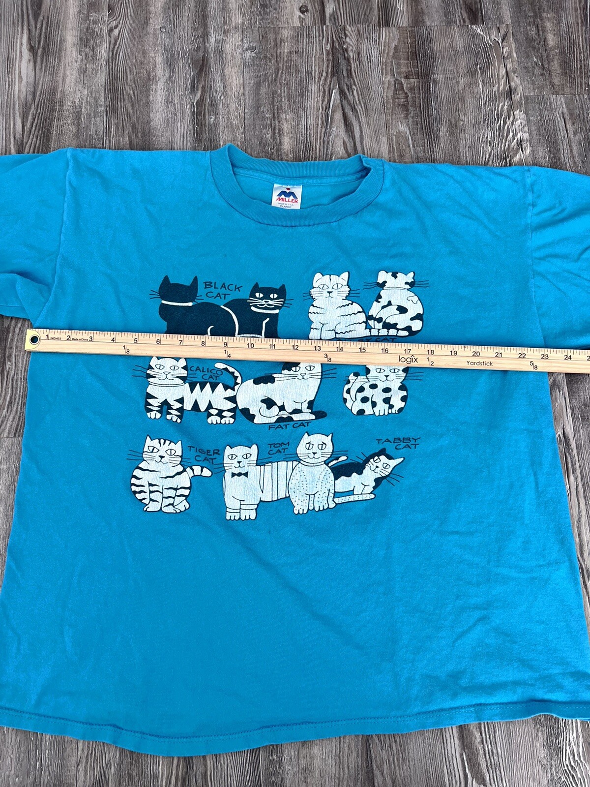 Vintage 90s Types of Cats T-shirt XL blue Calico Alley Tiger Tom B3