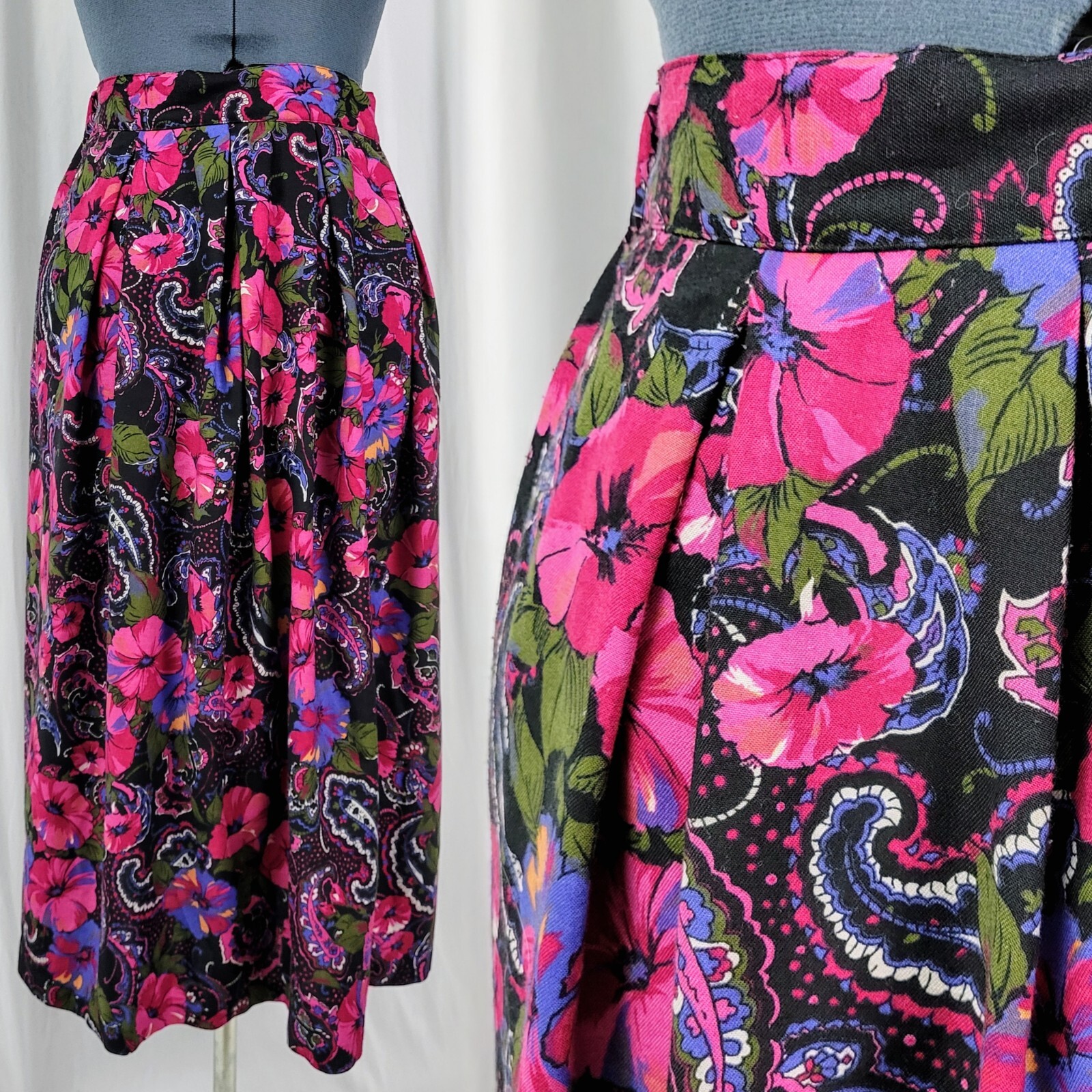 Vintage Kensington Square Pink & Purple Paisley & Floral Skirt Size 5/6