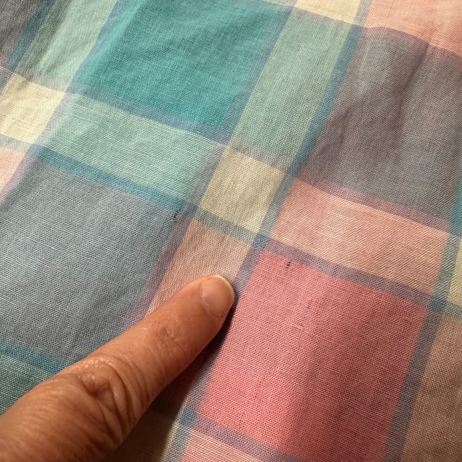 Vintage Sleeveless Plaid Button Up Shirt 1950s Sears Kerrybrooke USA Pink Blue