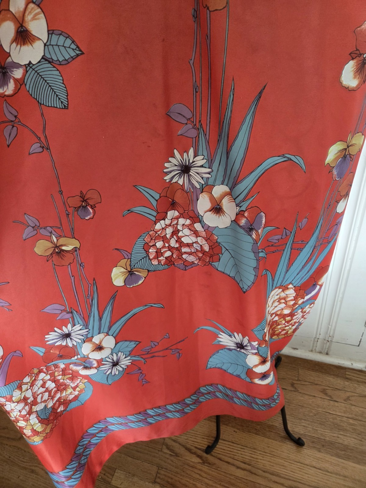 Vintage Plaza 9 Large Orange Floral House Dress Nightgown 1960s Retro Hawaiian