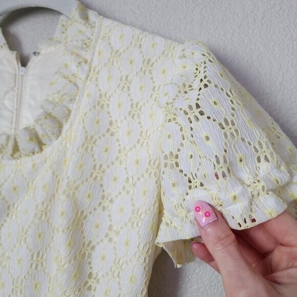 VINTAGE 70’s union made butter yellow white eyelet floral maxi dress size 5