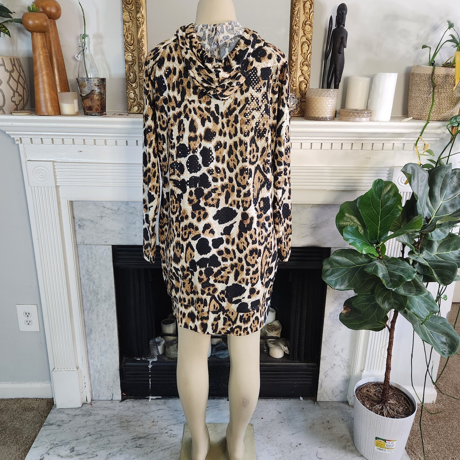Vintage Y2K Apple Bottoms Brown Leopard Hoodie Dress Sequin Mob Wife Plus Sz 1X