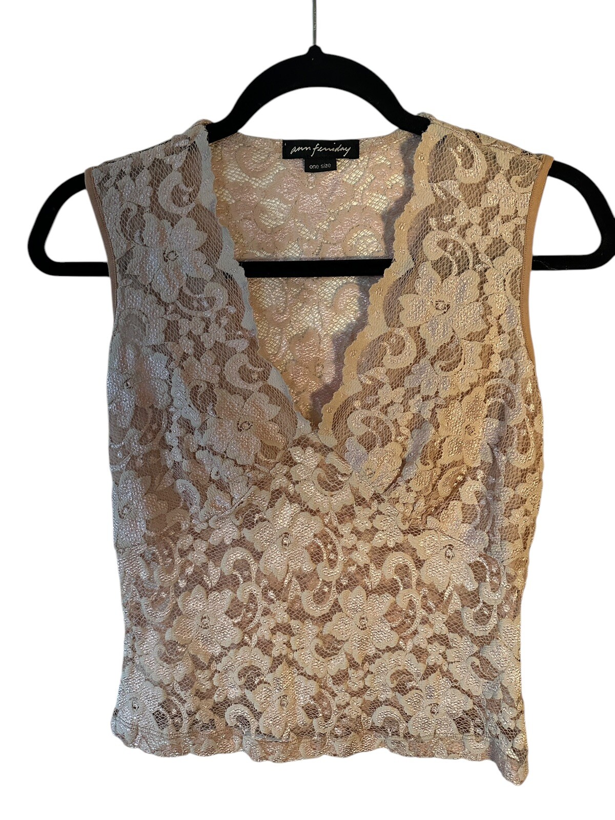 Ann Ferriday Vintage Lace Nude Fairycore Cami Top S/M Beige Neutral French Lace