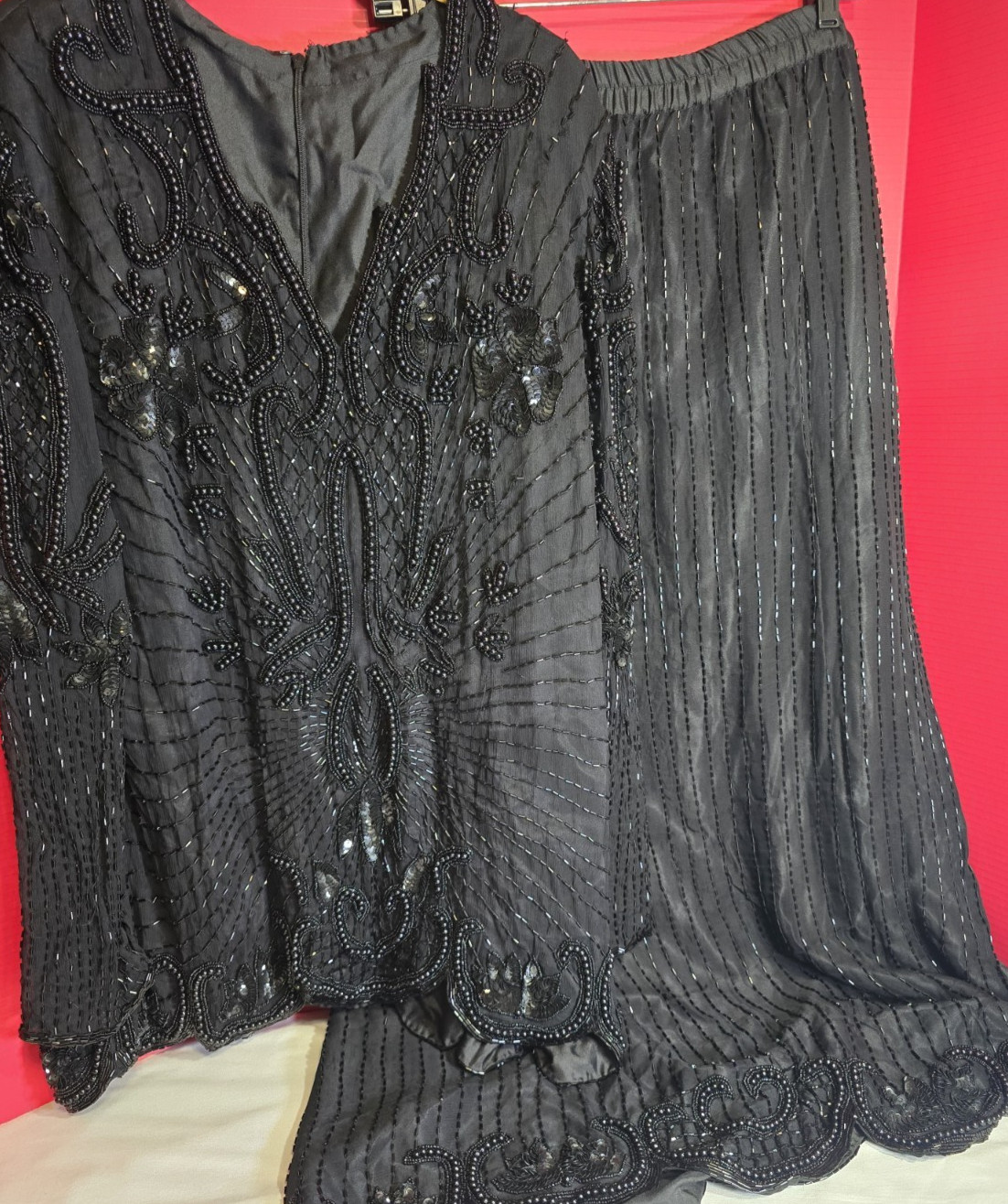 VTG 80’S BEADED SEQUIN EVENING COCKTAIL 2-Piece Top and Skirt XL(no Sz Tag)