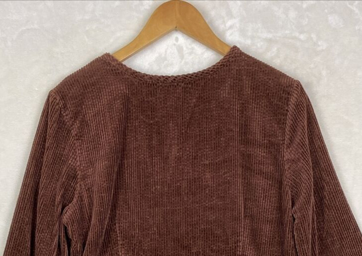 VTG 90/Y2K Real Comfort Corduroy Dress Womens 10 Brown Thick Heavy Pocket Midi