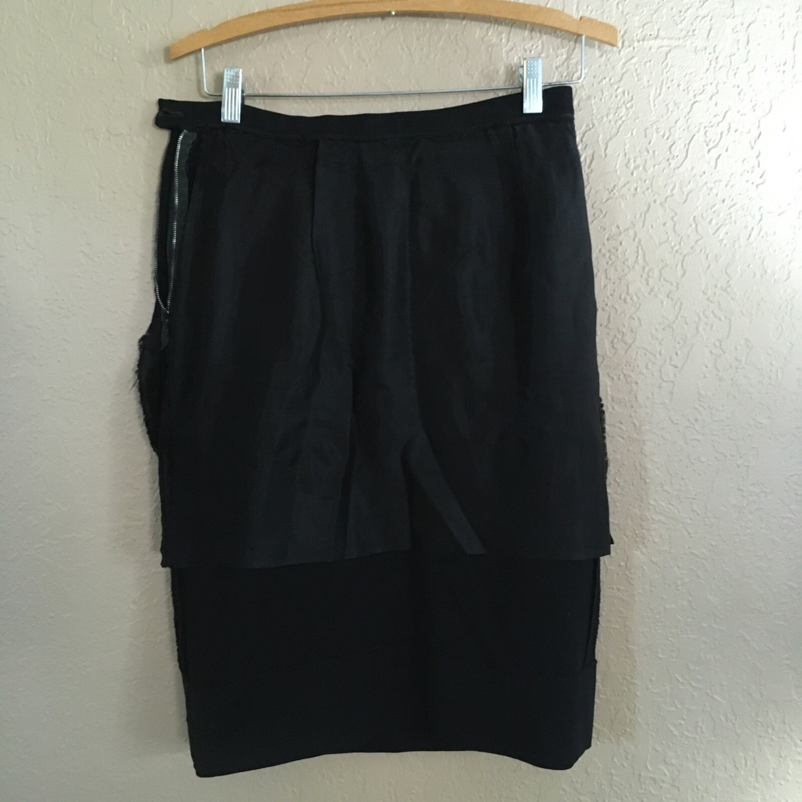 VTG 100% New Wool Black Straight Pencil Skirt Made in England Below Knee DAMAGED