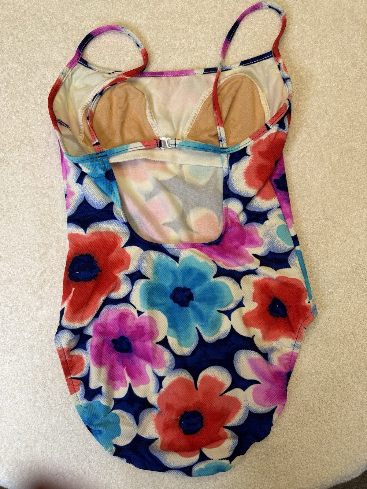 VTG Jantzen One Piece Swimsuit Size 12 Floral Pink Blue Navy 90s Made in USA