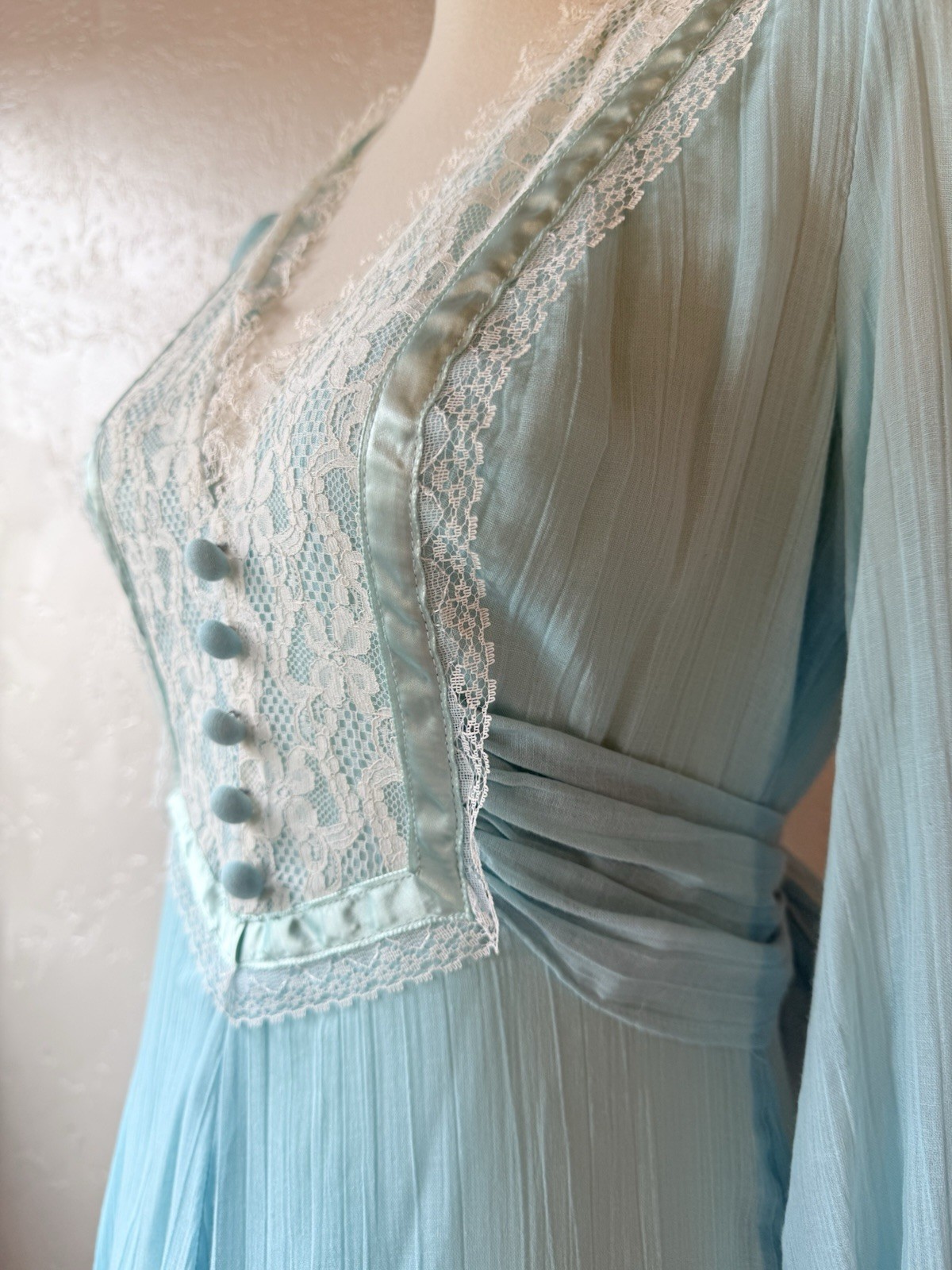 Vintage 1970s Robin’s Egg Blue Prairie Maxi Dress Small Cottagecore Gunne Style