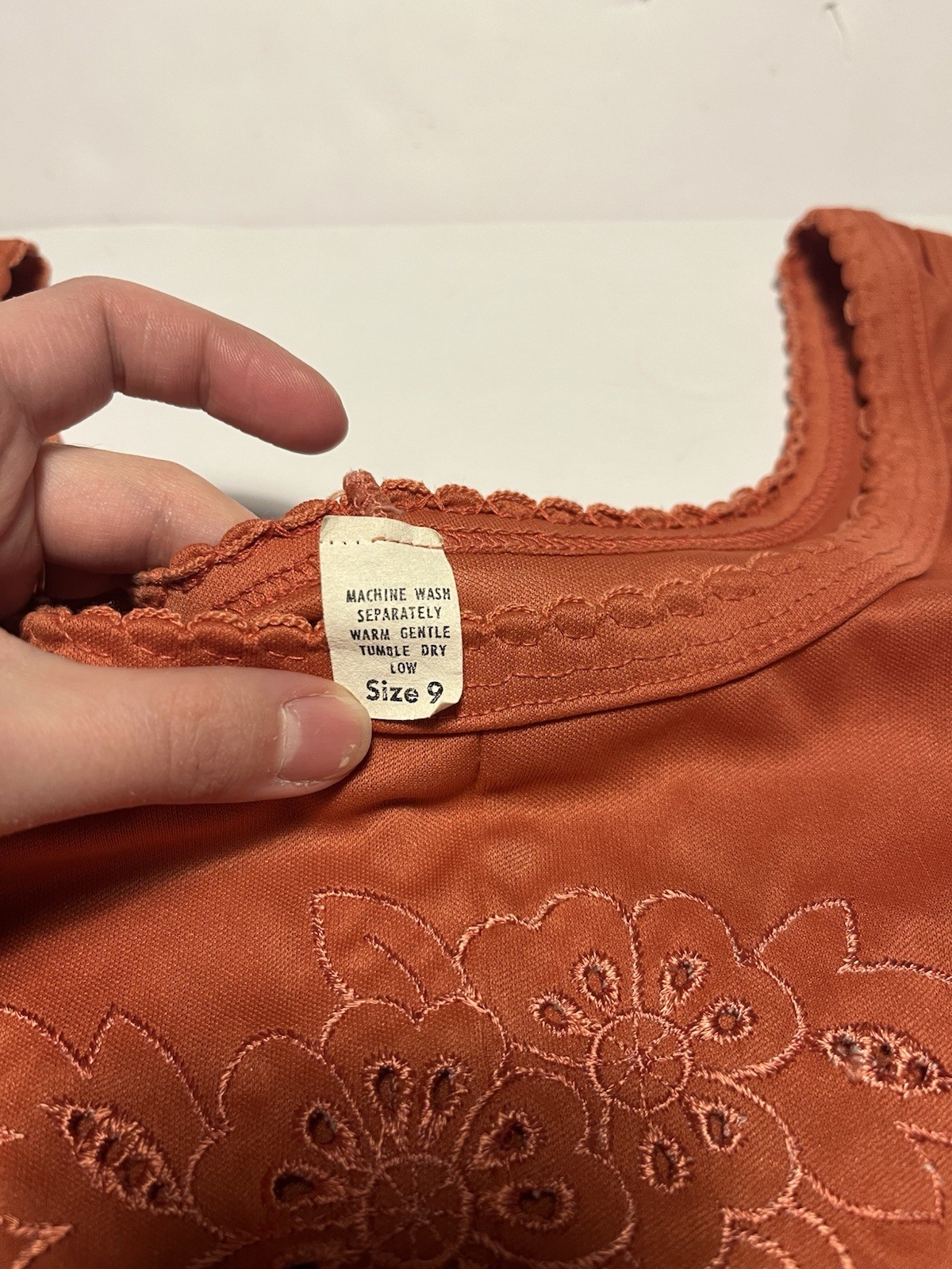 Vintage 60s 70s Size S/M Polyester Orange Dress Leather Belt