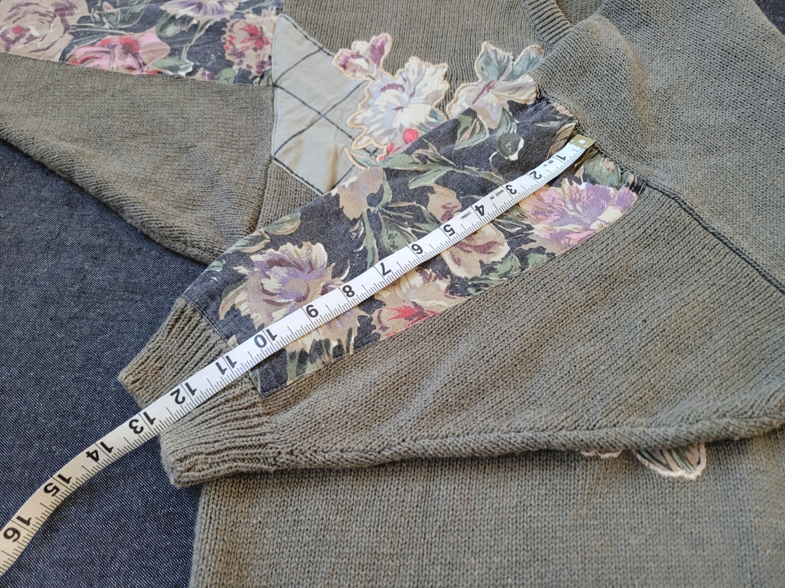 Vintage 80s 90s Batwing Applique Floral Sweater Cotton Ramie Neutral Size Large