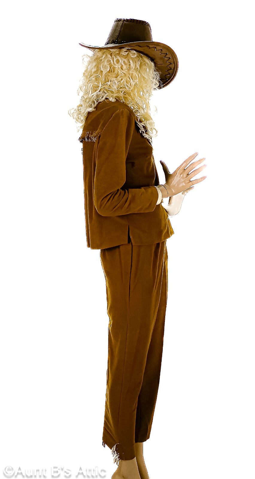 Western Cowgirl Outfit 3Pc Vtg 60’s-70’s Br/Tan Fringed Pant Shirt & Jacket SM