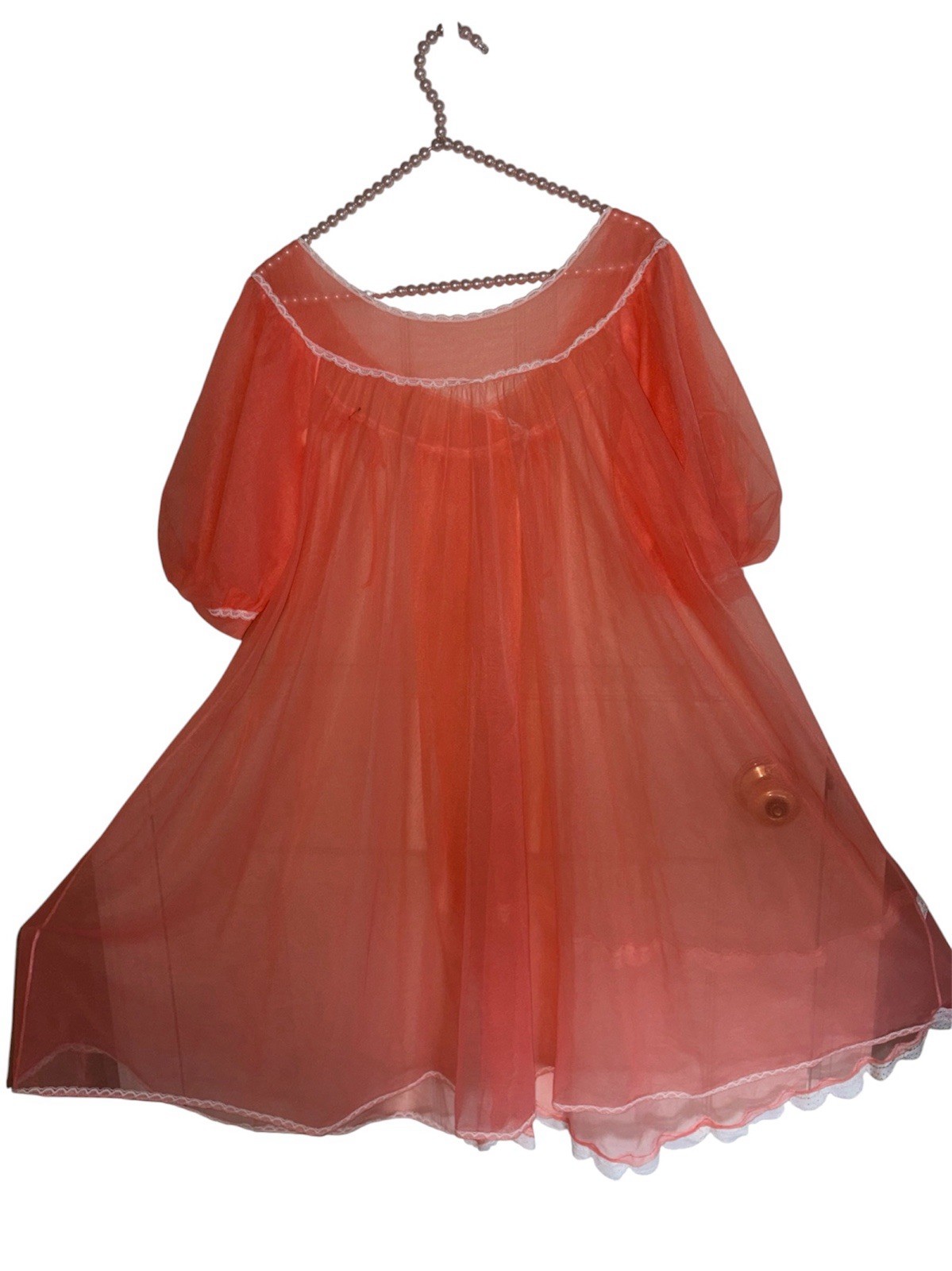 Vtg LISETTE Lingerie Sheer Nylon Chiffon Peignoir Robe Small Coral