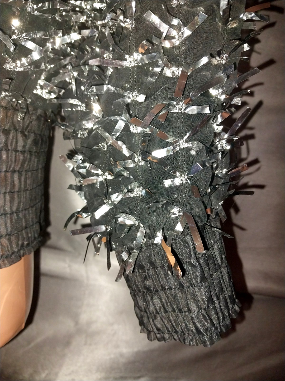 VTG NR1 NITE LIGHTS 80S SILVER FOIL BOWS BLOUSE SHEER CHIFFON BURLESQUE AVANT L