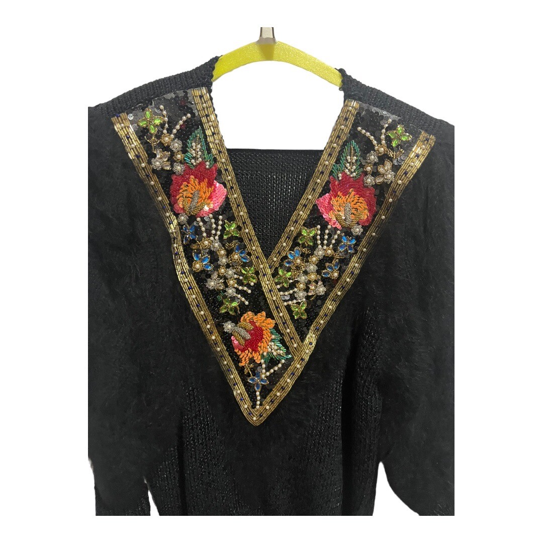 Vintage Side Effects Sequin And Beaded Angora Sweater