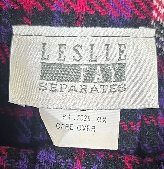 Leslie Fay Plaid Pleated Skirt Mid Length Poly Wool Blend USA Made Women’s 12