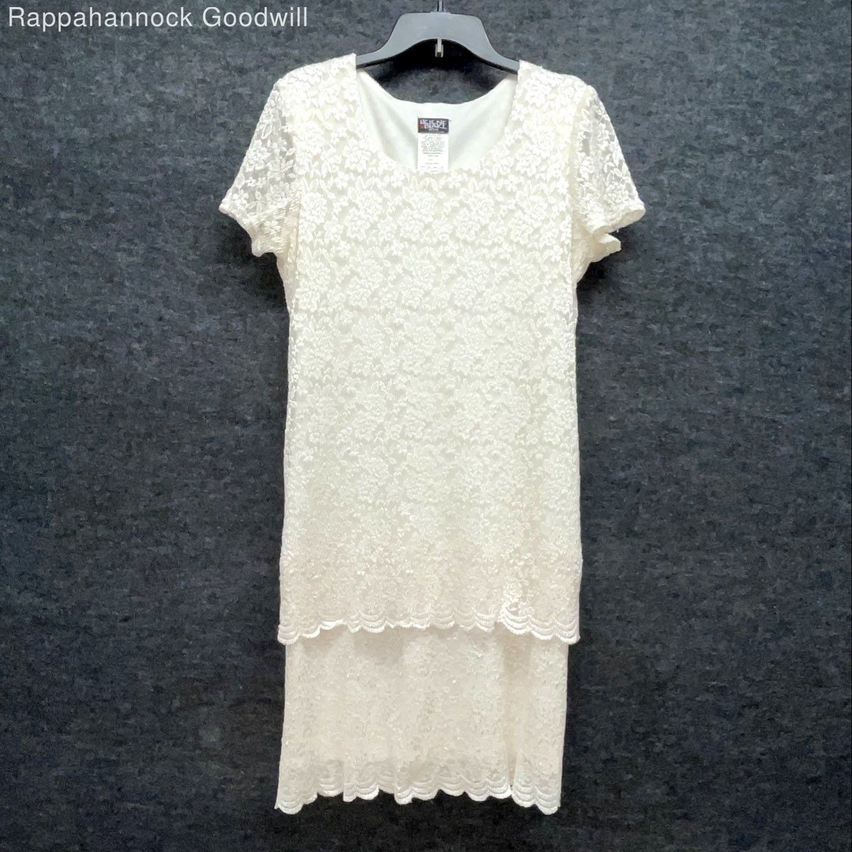 Vintage Y2K Leslie Blake Women’s Ivory Floral Lace Layered Cocktail Dress Sz 10P