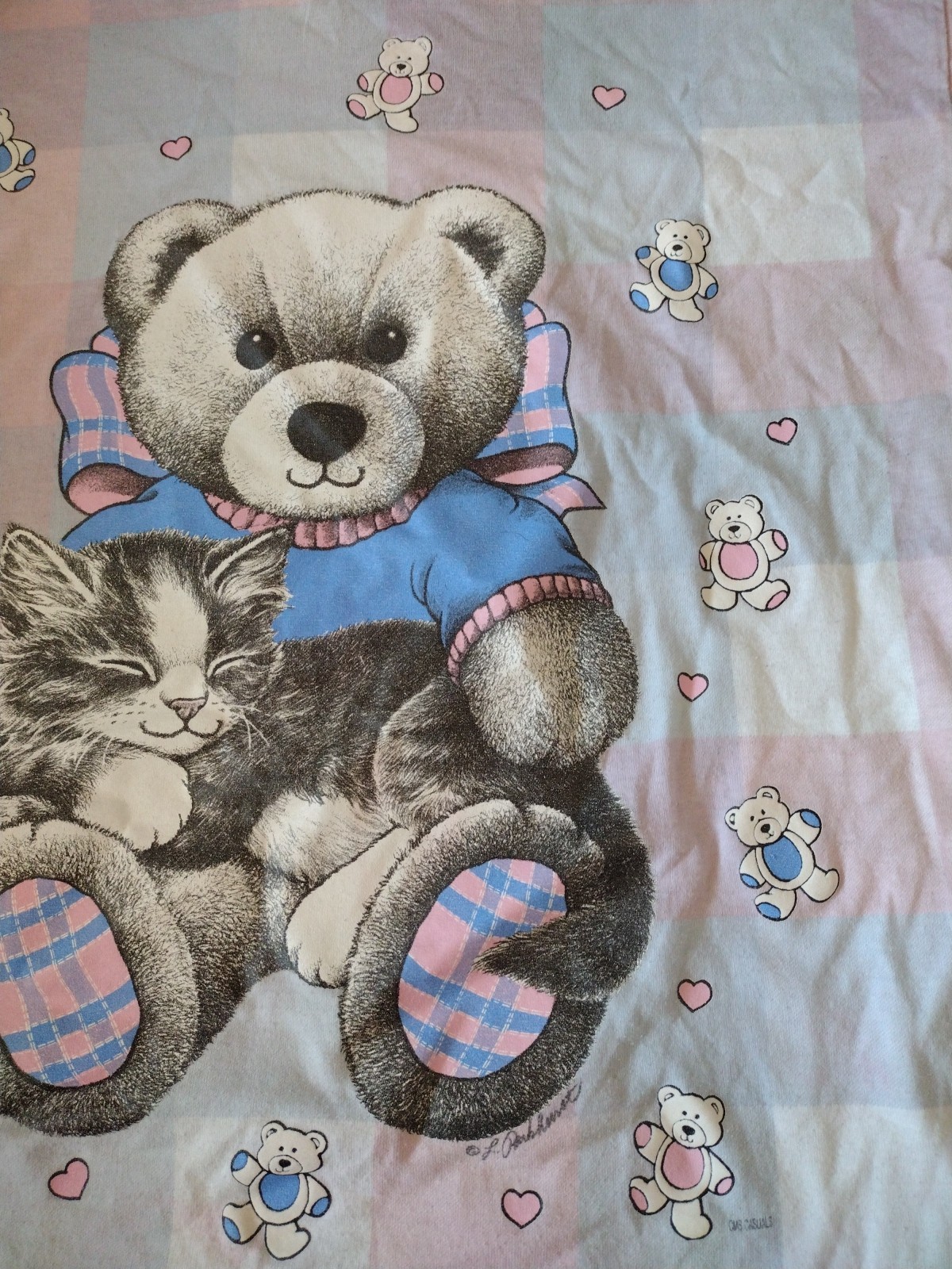 Vintage Kitten Teddy Bear Shirt USA Made CMS Casuals Sleep Shirt OneSize Y2K VTG