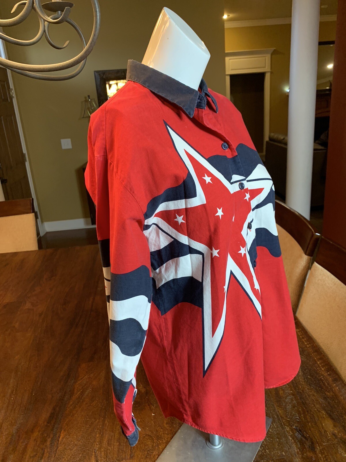 Vtg Women’s Brooks & Dunn Panhandle Slim Shirt Red White Blue Size M USA