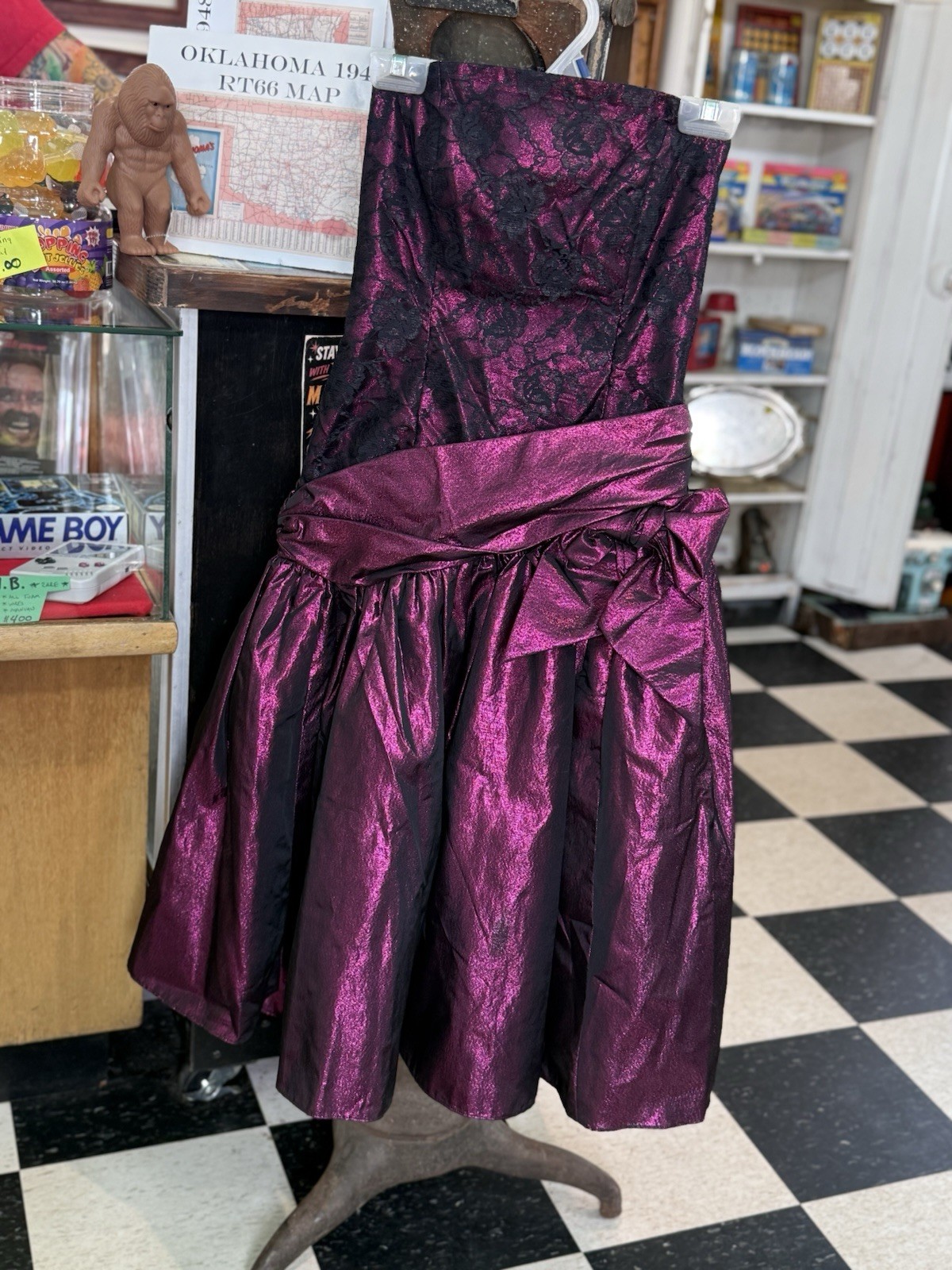 Vintage 80s Loralie Purple Sequin Mermaid Prom Gown Ruffle Tulle Dress Sz 8