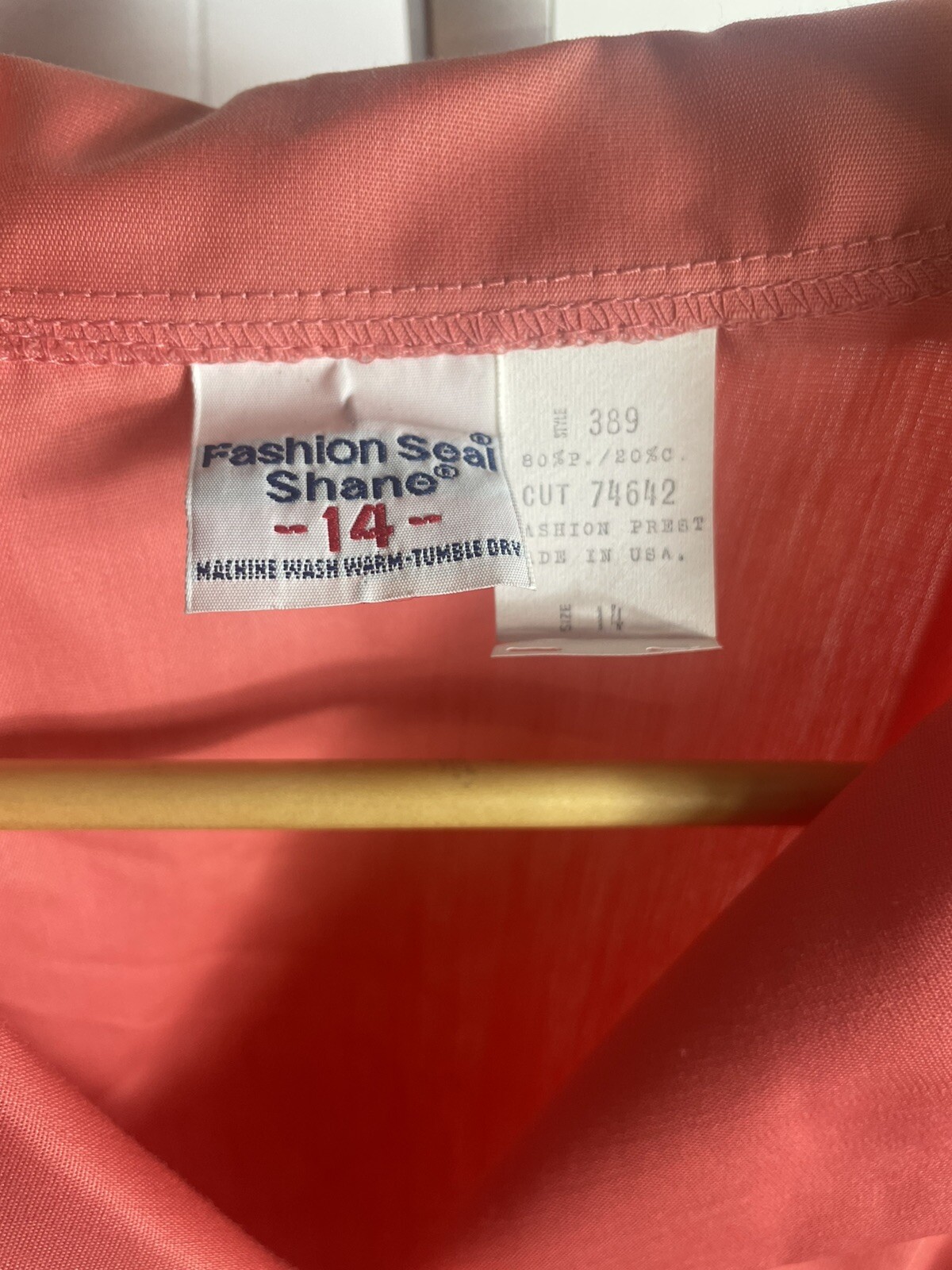 Vintage 70s Fashion Seal Shane Collared 2 Pocket Peach Nurse Scrub Shirt Size 14