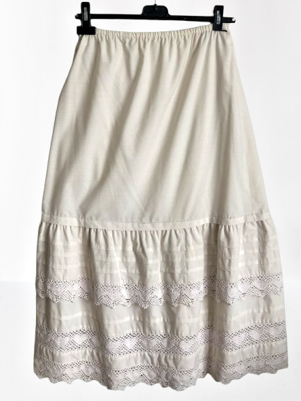 vintage petticoat eyelet embroidery waistband with elastic size 38 40 beige natural long