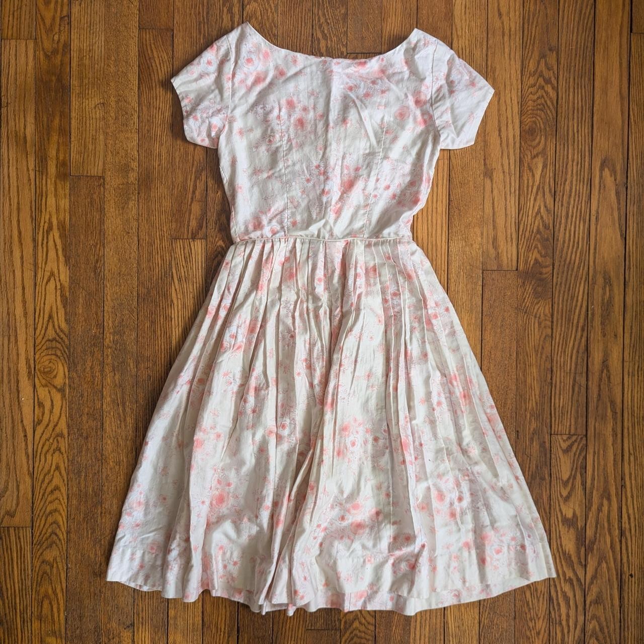 SABA JRS Cali Sleeveless 50s Summer Dress Vtg Mid Centry Pink White Floral Aline