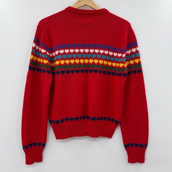 Vintage objectives rainbow heart red sweater kidcore 80s/90s