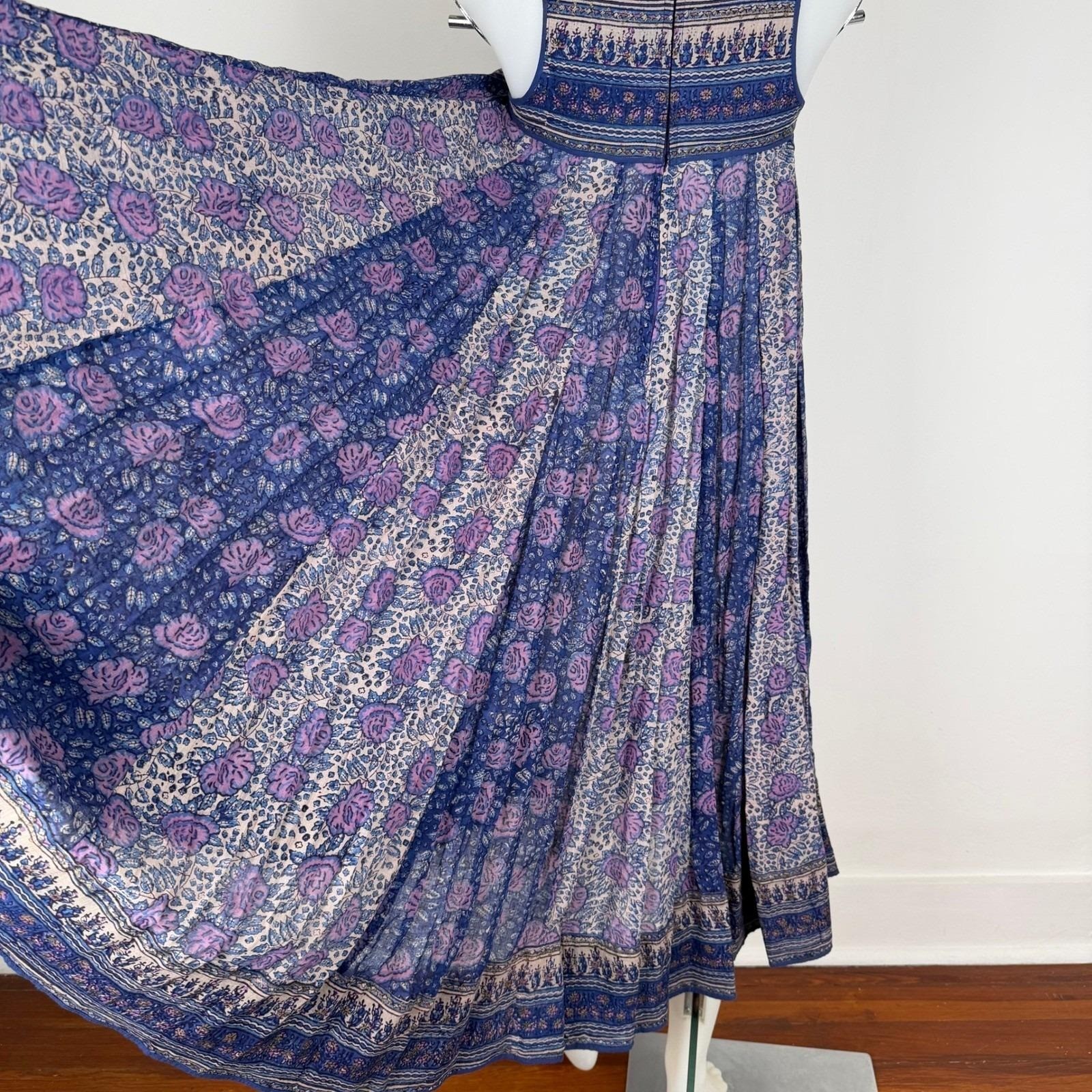 Vintage 70s Phool Indian Block Print Bib Midi Sleeveless Hippie Boho Cotton XS