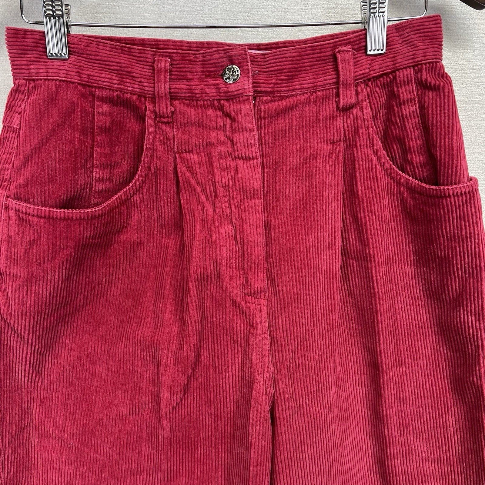 Cambridge Dry Goods Corduroy Pants Waist 26 Red High Waisted Pleated Mom VTG 90s