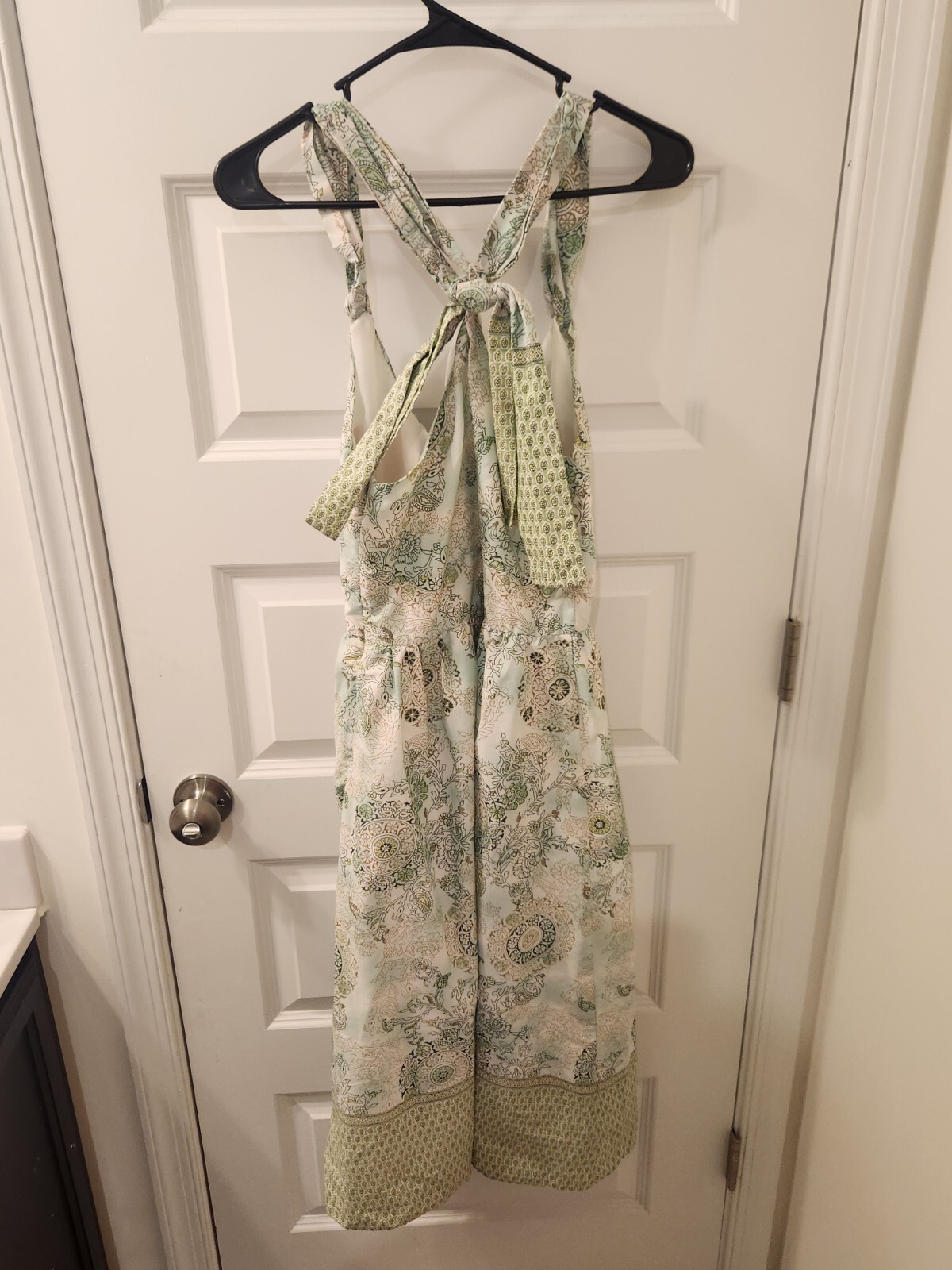 Alyn Paige Size S Maxi Dress Cross Back Floral Green VTG V Neck #Z574